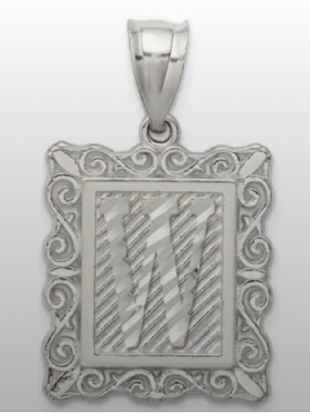 Sterling Silver Square Diamond-Cut Letter W Initial Pendant Postage Style NEW